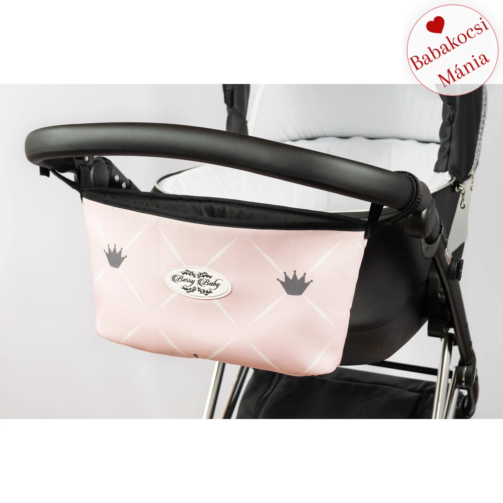 Babakocsira rögzíthető tároló táska és rendező - Berry Baby Comfort - rózsaszín koronás