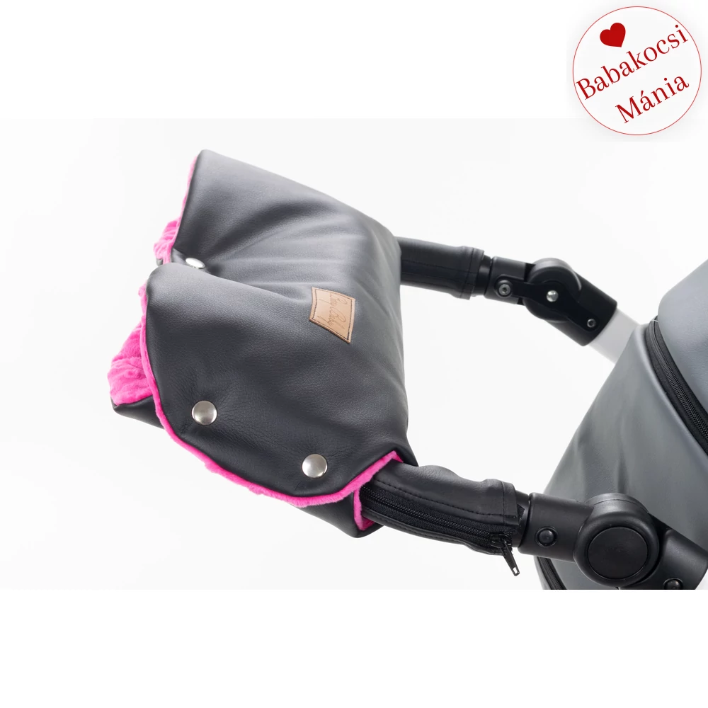 Kesztyű babakocsira - univerzális Berry Baby termék - fekete ecő bőr pink belsővel