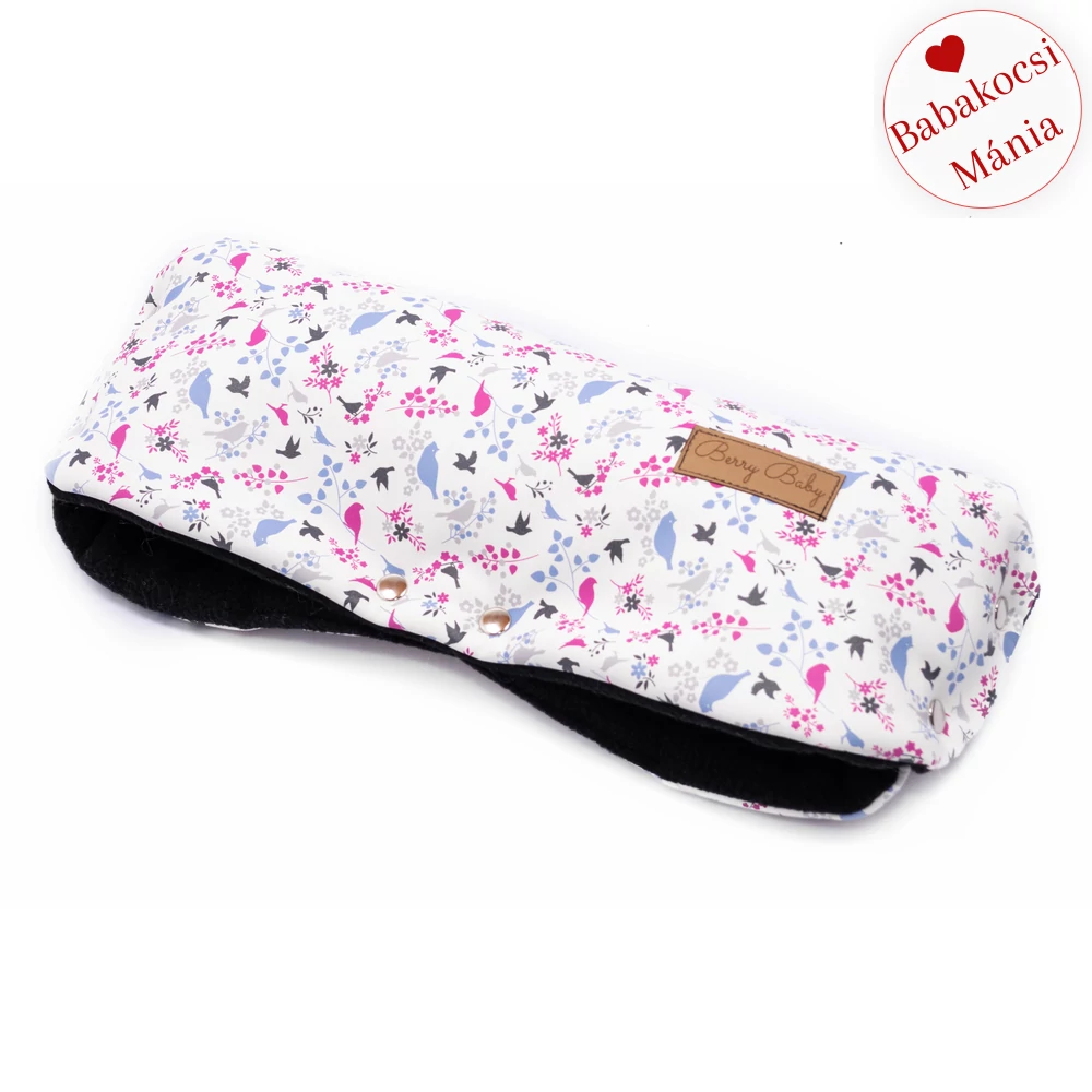 Babakocsi kesztyű - pink madaras Eco bőr - fekete polár