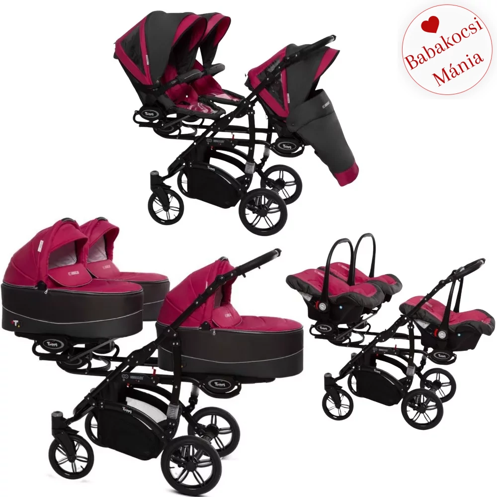 Ikerbabakocsi hármasikrek számára - BabyActive Trippy PREMIUM 2in1 - Amarant