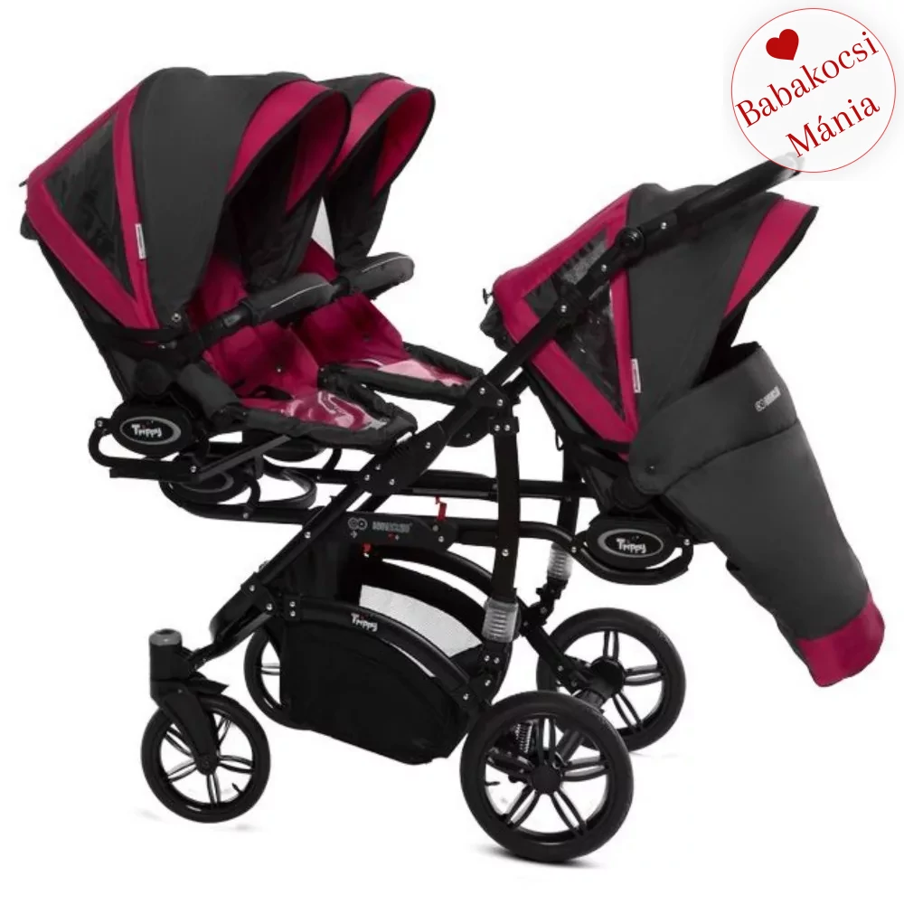Ikerbabakocsi hármasikrek számára - BabyActive Trippy PREMIUM 2in1 - Amarant
