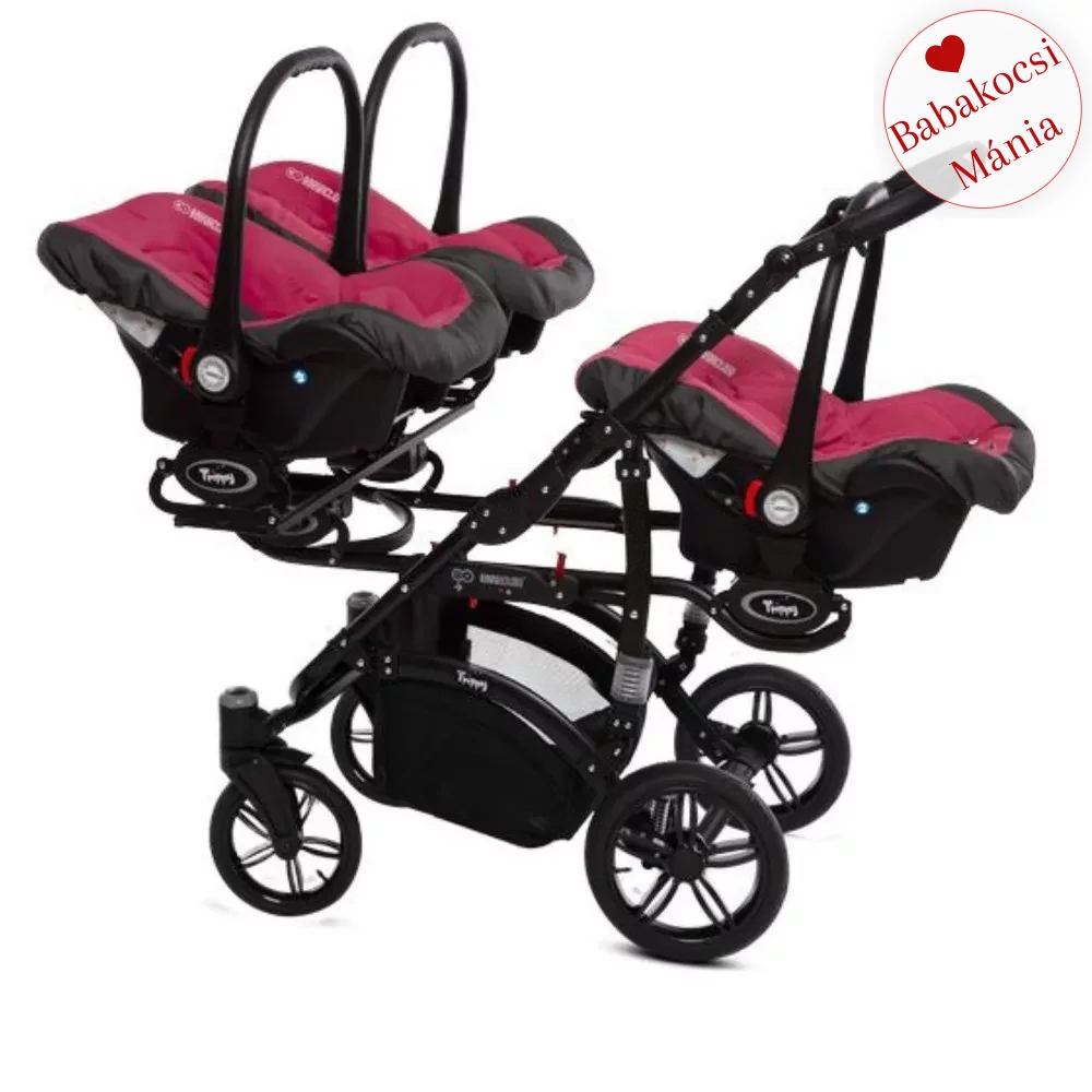 Ikerbabakocsi hármasikrek számára - BabyActive Trippy PREMIUM 2in1 - Amarant