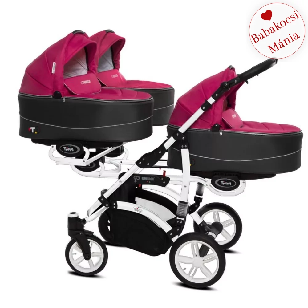 Ikerbabakocsi hármasikrek számára - BabyActive Trippy PREMIUM 2in1 - Amarant