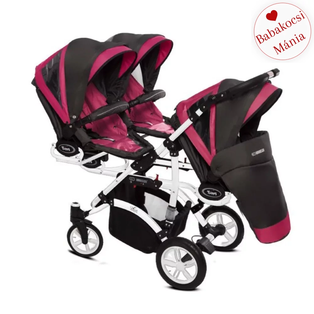 Ikerbabakocsi hármasikrek számára - BabyActive Trippy PREMIUM 2in1 - Amarant