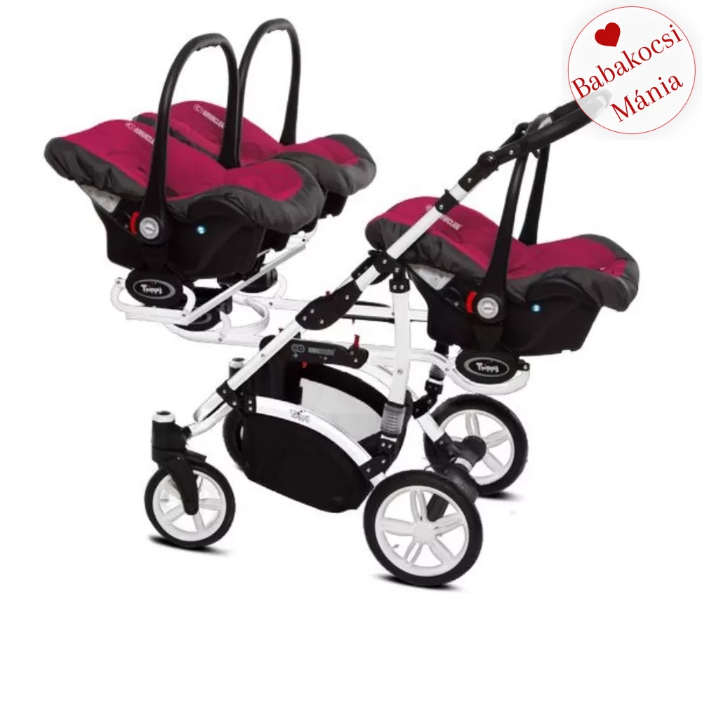 Ikerbabakocsi hármasikrek számára - BabyActive Trippy PREMIUM 2in1 - Amarant