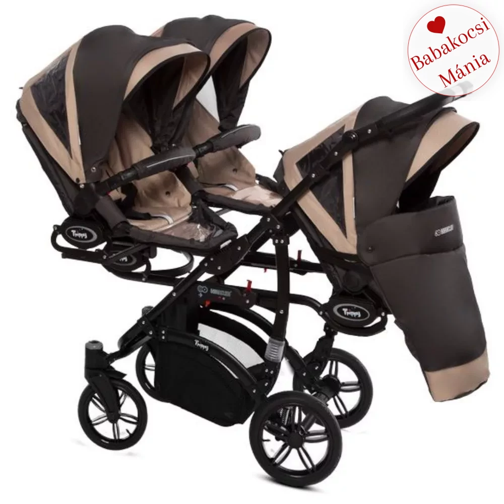 Ikerbabakocsi hármasikrek számára - BabyActive Trippy PREMIUM 2in1 - Beige