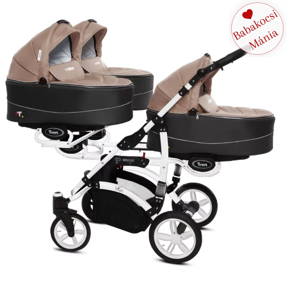 Ikerbabakocsi hármasikrek számára - BabyActive Trippy PREMIUM 2in1 - Beige