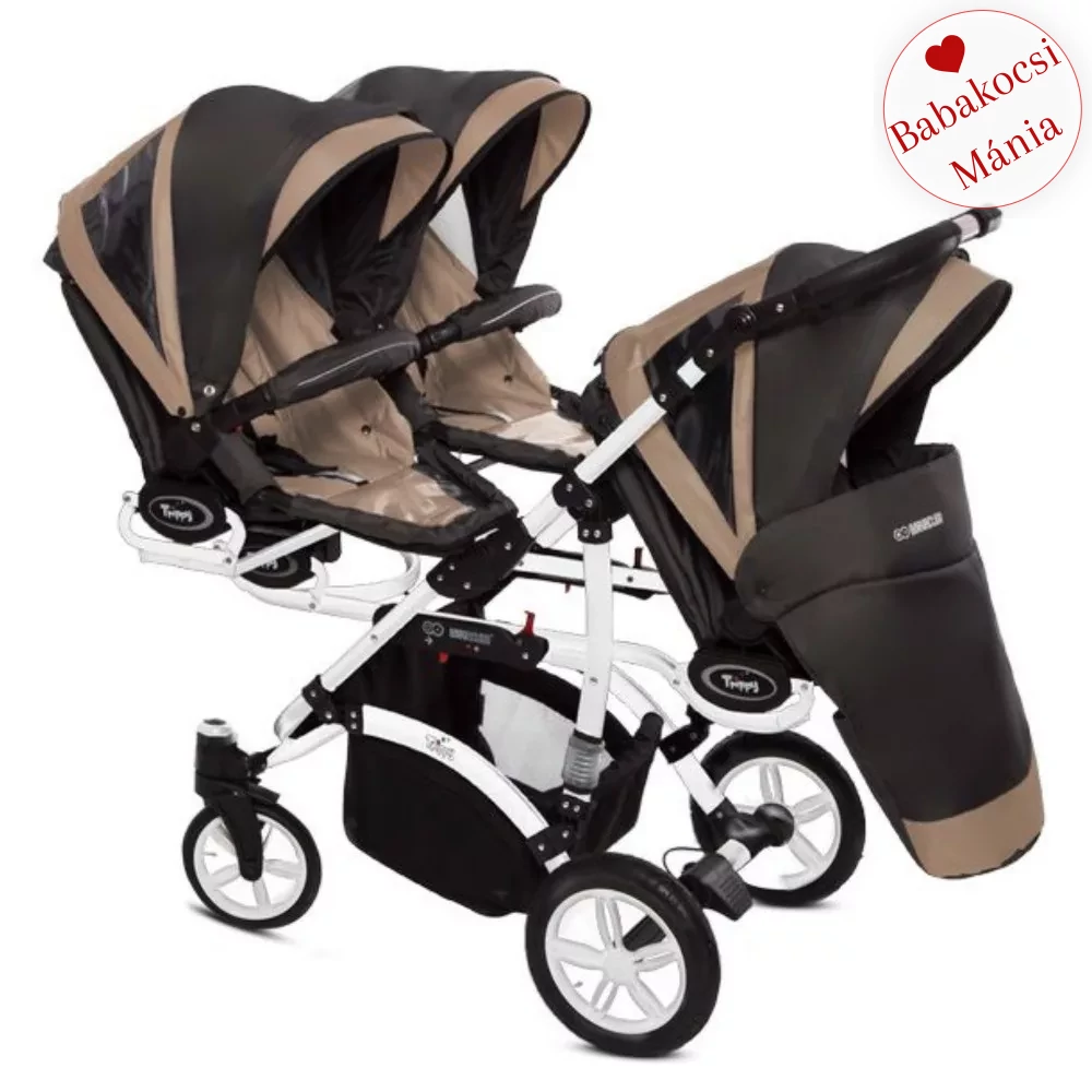 Ikerbabakocsi hármasikrek számára - BabyActive Trippy PREMIUM 2in1 - Beige