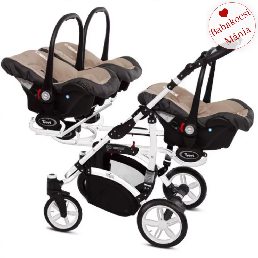 Ikerbabakocsi hármasikrek számára - BabyActive Trippy PREMIUM 2in1 - Beige