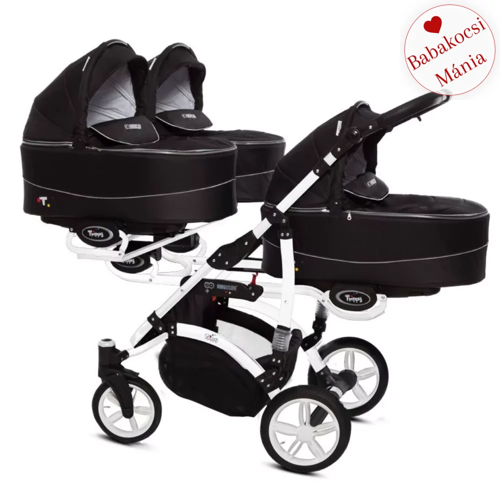 Ikerbabakocsi hármasikrek számára - BabyActive Trippy PREMIUM 2in1 - Black