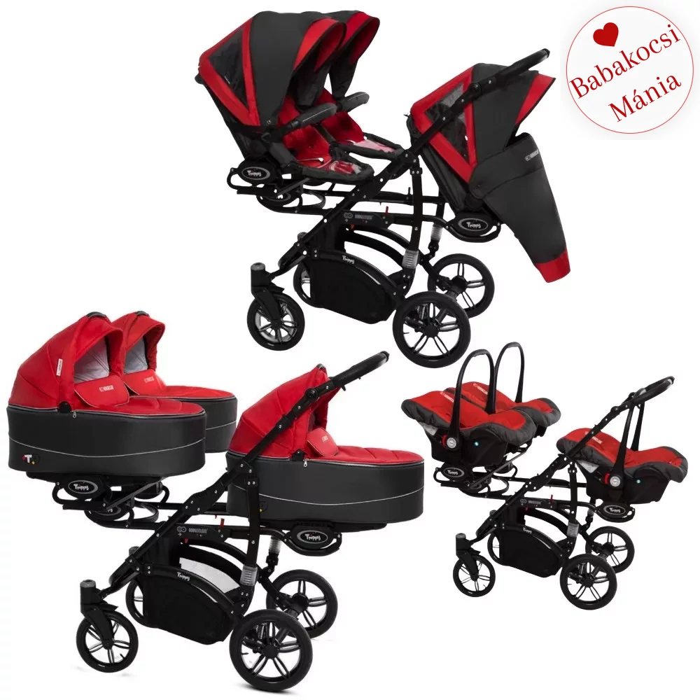 Ikerbabakocsi hármasikrek számára - BabyActive Trippy PREMIUM 2in1 - Rosso