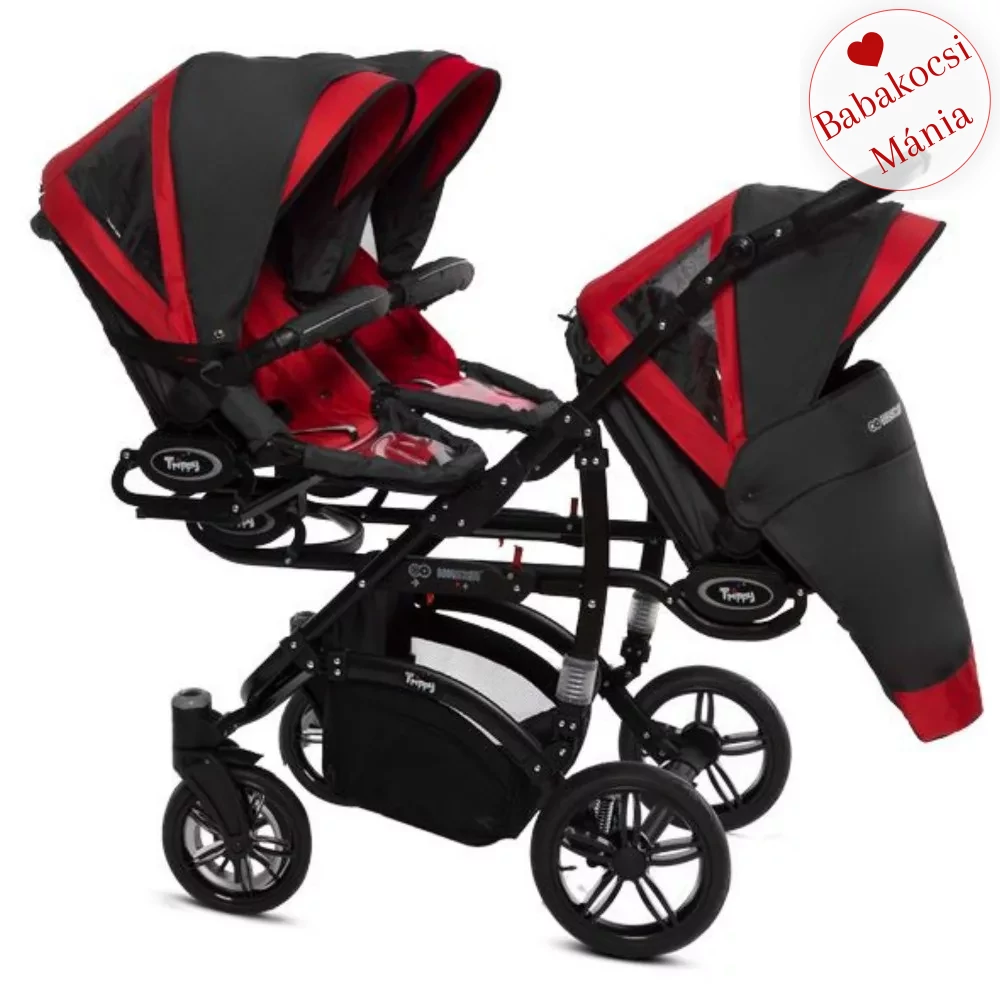 Ikerbabakocsi hármasikrek számára - BabyActive Trippy PREMIUM 2in1 - Rosso