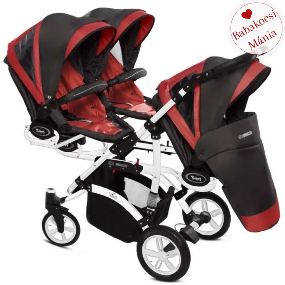 Ikerbabakocsi hármasikrek számára - BabyActive Trippy PREMIUM 2in1 - Rosso