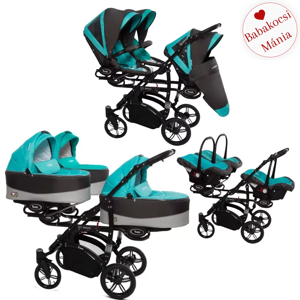 Ikerbabakocsi hármasikrek számára - BabyActive Trippy PREMIUM 2in1 - Tropic