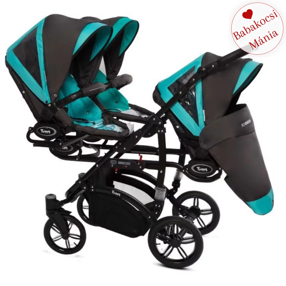 Ikerbabakocsi hármasikrek számára - BabyActive Trippy PREMIUM 2in1 - Tropic