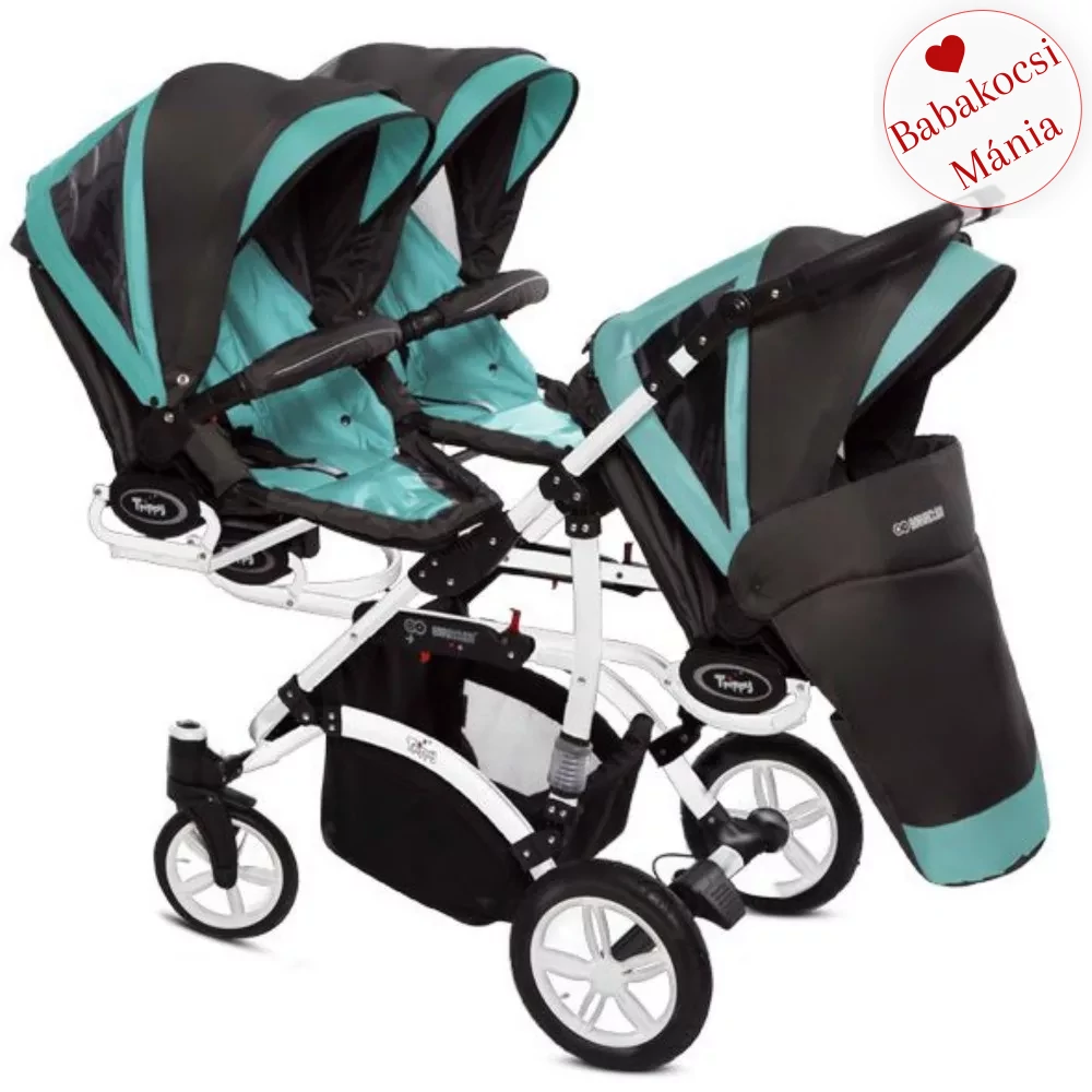 Ikerbabakocsi hármasikrek számára - BabyActive Trippy PREMIUM 2in1 - Tropic