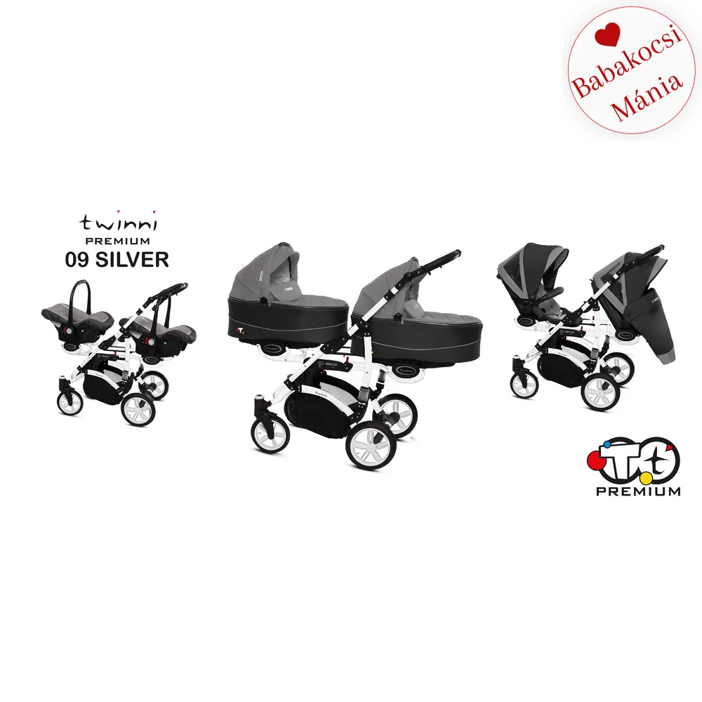 Ikerbabakocsi - BabyActive Twinni PREMIUM 2in1 - Silver