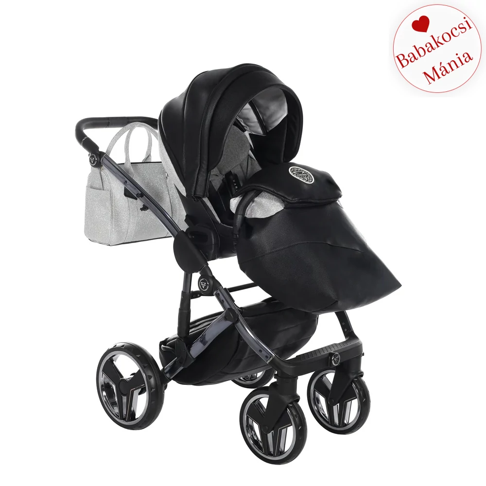 Junama többfunkciós babakocsi - DIAMOND HAND CRAFT GLITTER - Black