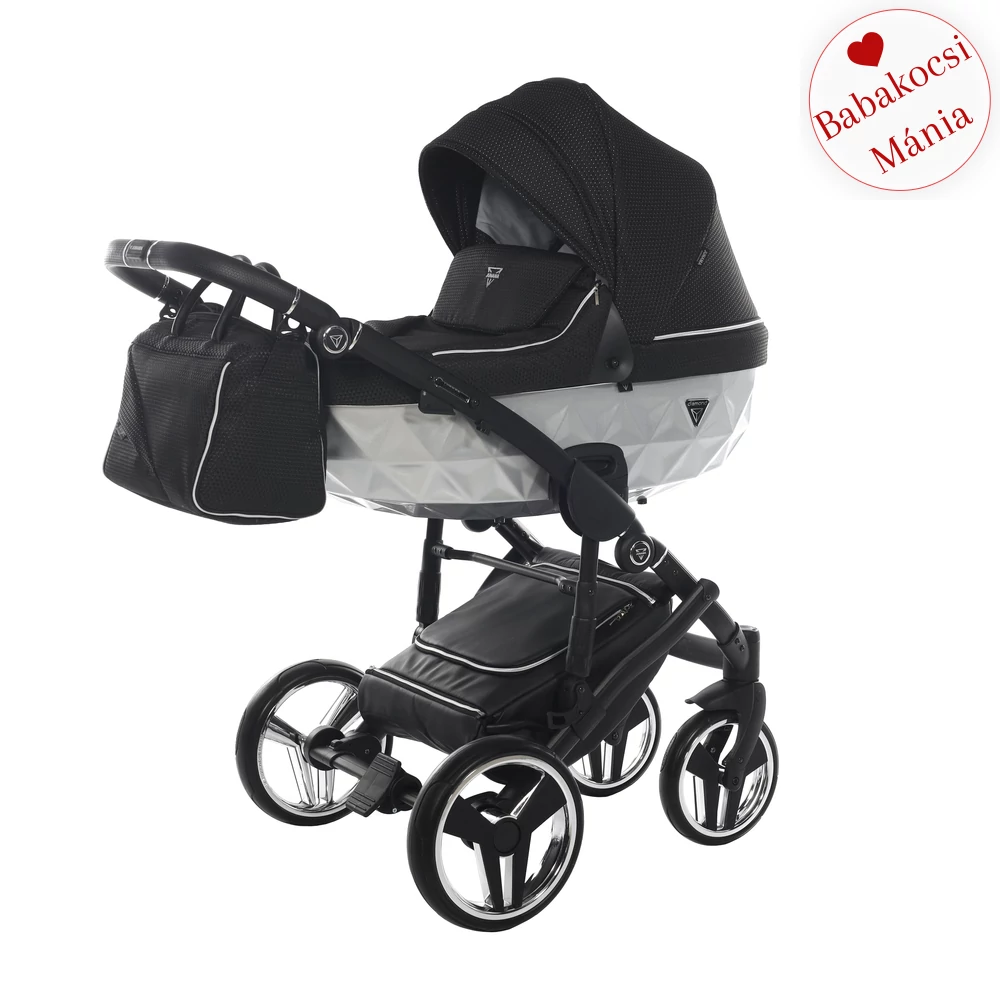 Junama többfunkciós babakocsi - DIAMOND Mirror Satin - 01 fekete ezüst