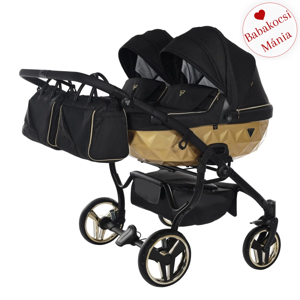 Junama többfunkciós ikerbabakocsi - DIAMOND MIRROR SATIN - 03 fekete