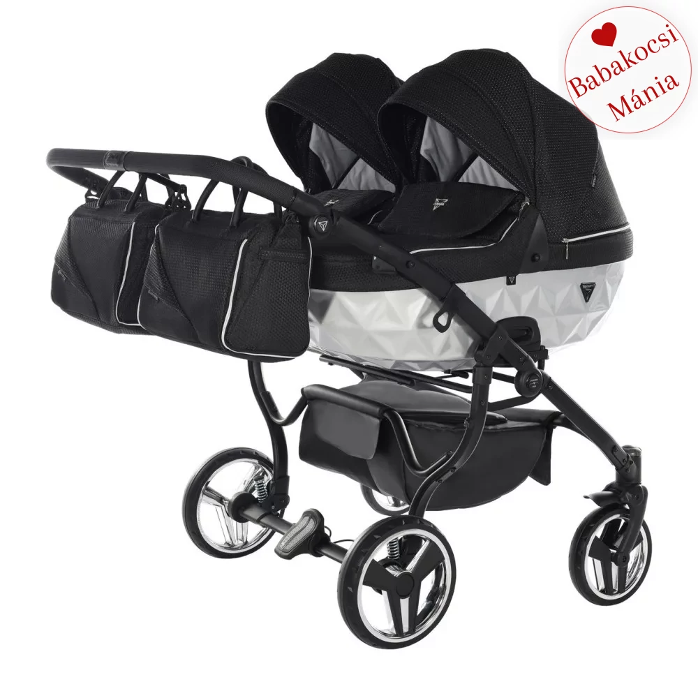 Junama többfunkciós ikerbabakocsi - DIAMOND MIRROR SATIN - 01 fekete
