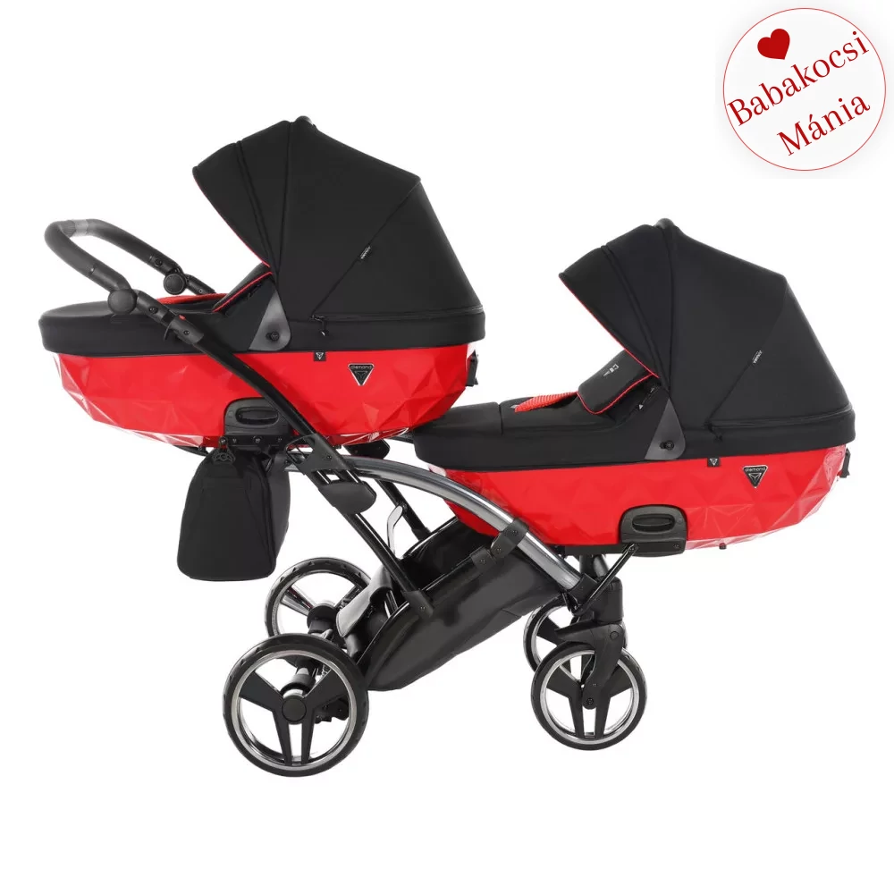 Junama többfunkciós ikerbabakocsi - DIAMOND S-Line DUO SLIM - 01 fekete piros
