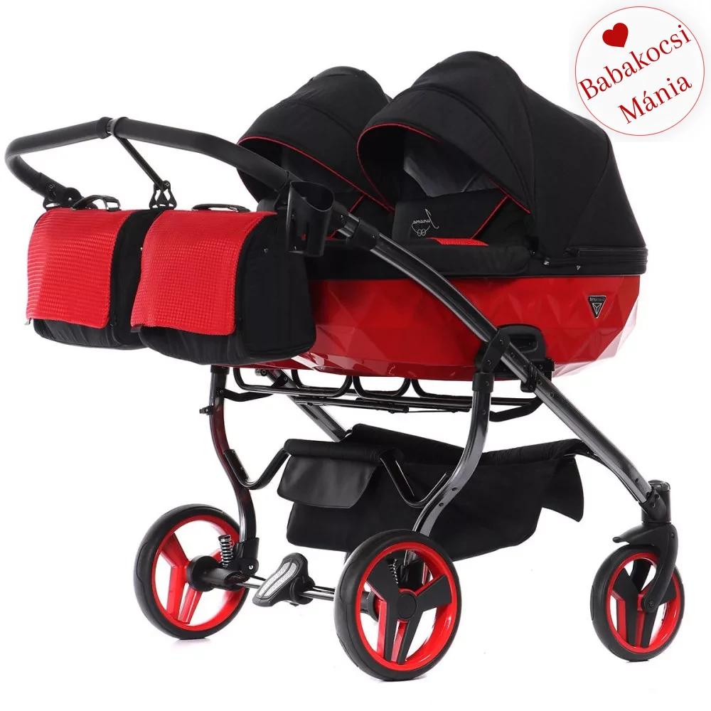 Junama többfunkciós ikerbabakocsi - DIAMOND S-Line DUO - 01 fekete piros