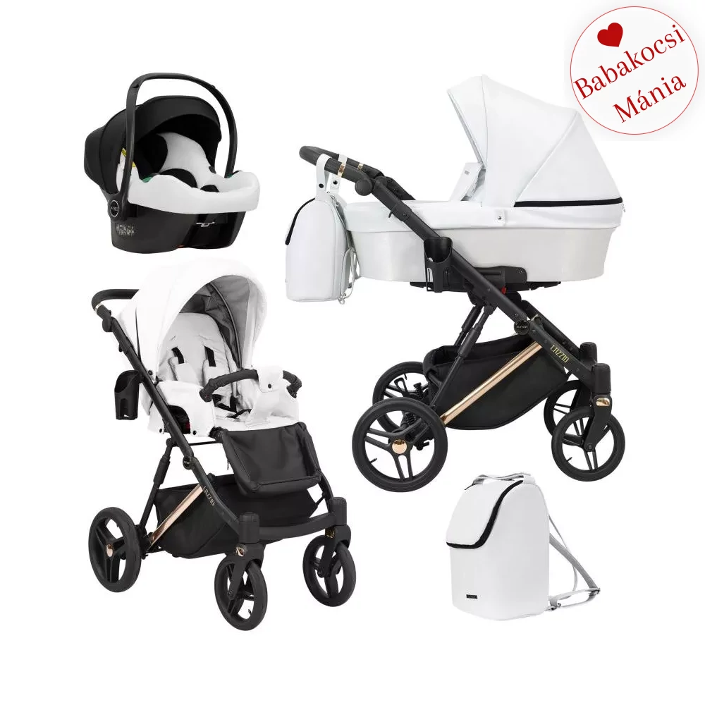 Multifunkciós babakocsi Kunert Lazzio Premium 3in1 - hordozóval - 16 fehér eco bőr