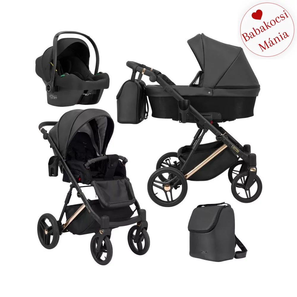 Multifunkciós babakocsi Kunert Lazzio Premium 3in1 - hordozóval - 11 fekete eco bőr