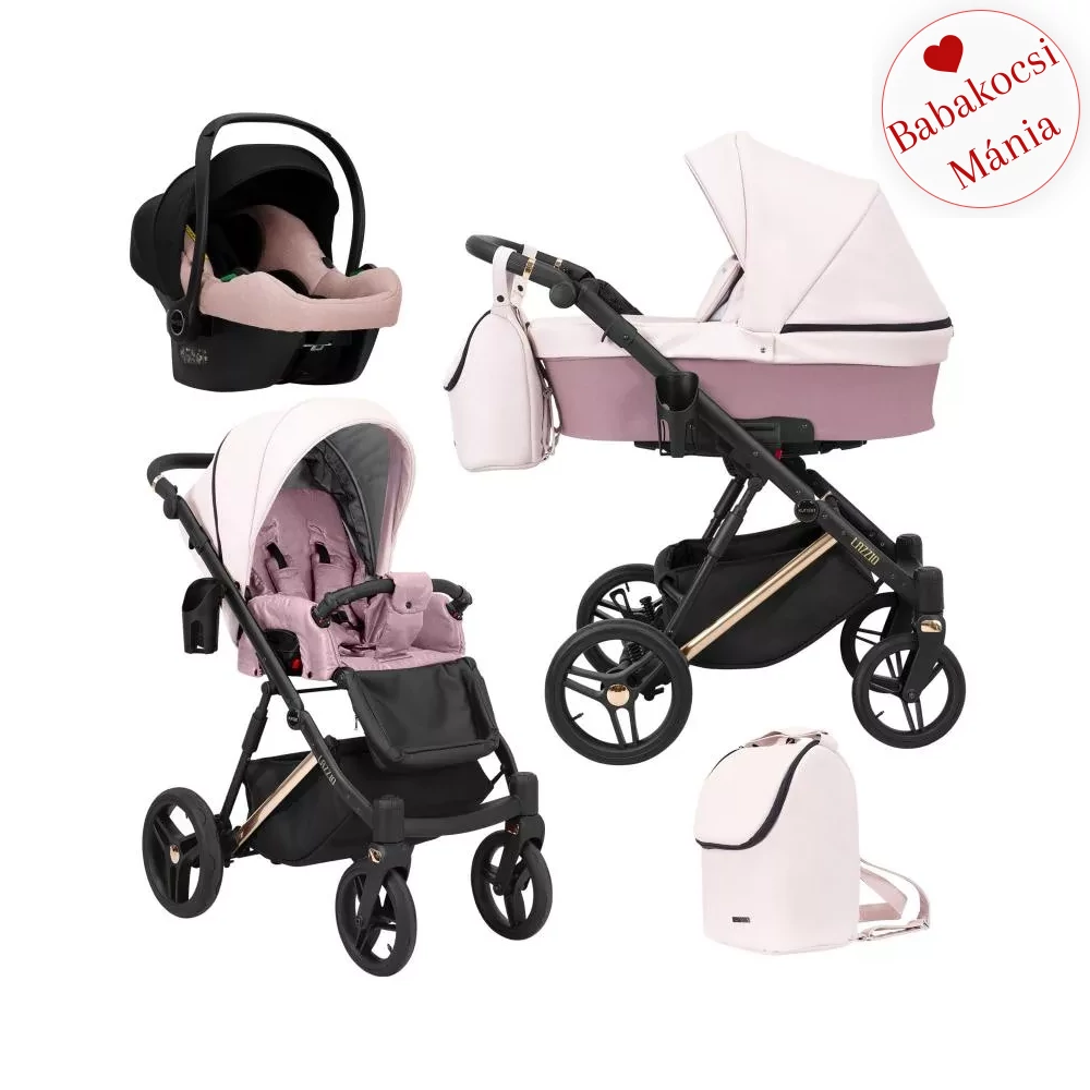 Multifunkciós babakocsi Kunert Lazzio Premium 3in1 - hordozóval - 15 rózsaszín eco bőr