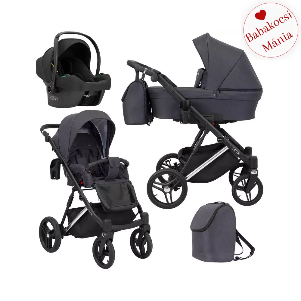 Multifunkciós babakocsi Kunert Lazzio Premium 3in1 - hordozóval - 08 antracit