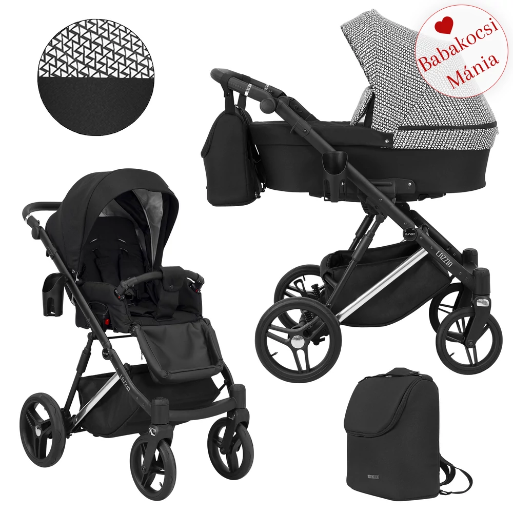 Többfunkciós babakocsi Kunert Lazzio Premium 2in1 - Silver 03 fekete cikcakkos