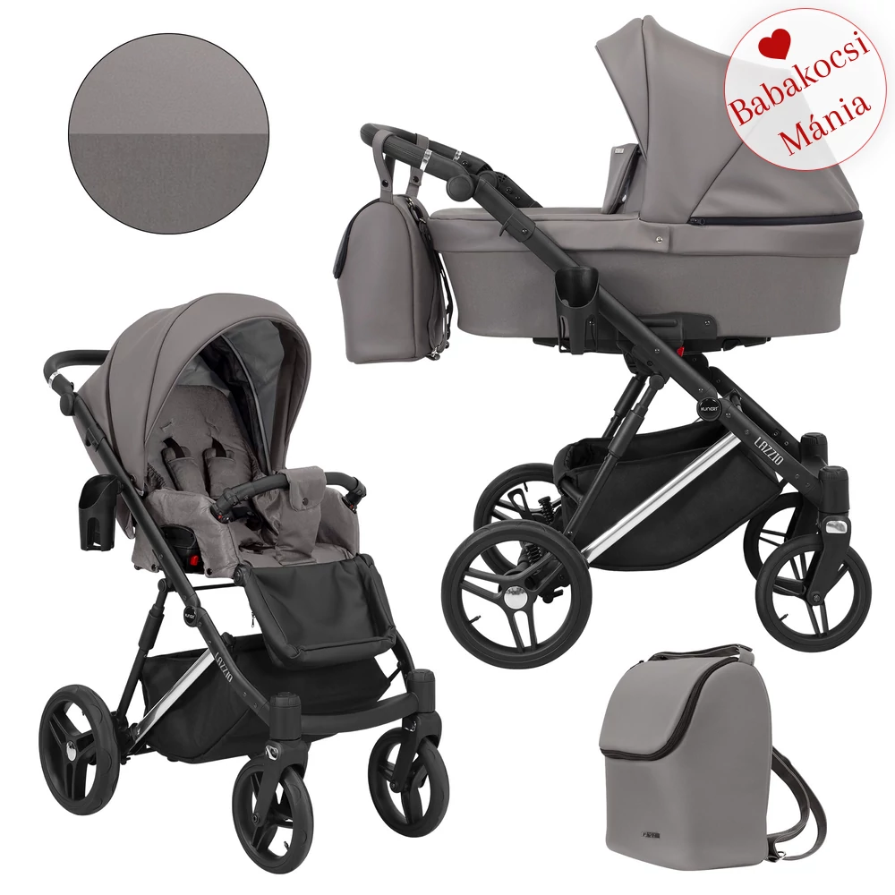 Többfunkciós babakocsi Kunert Lazzio Premium 2in1 - Silver 10 grafit eco-bőr