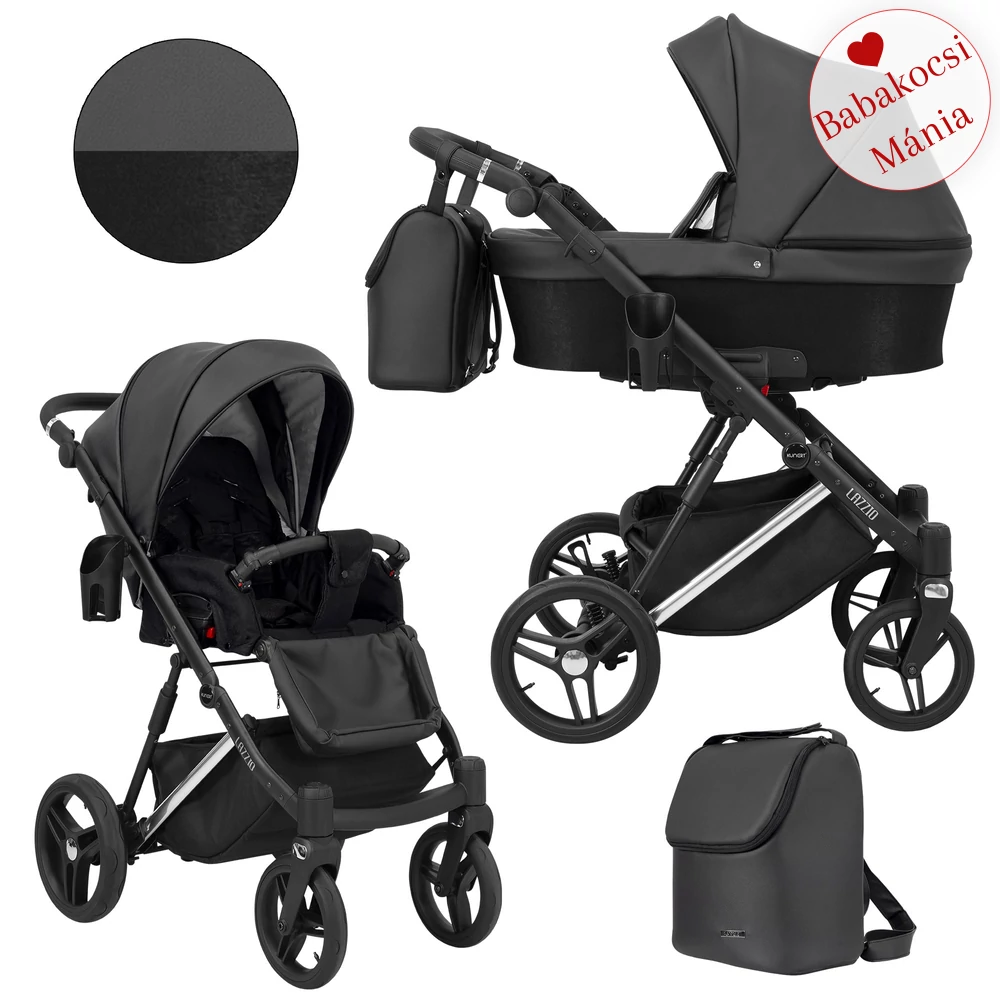Többfunkciós babakocsi Kunert Lazzio Premium 2in1 - Silver 11 fekete eco-bőr