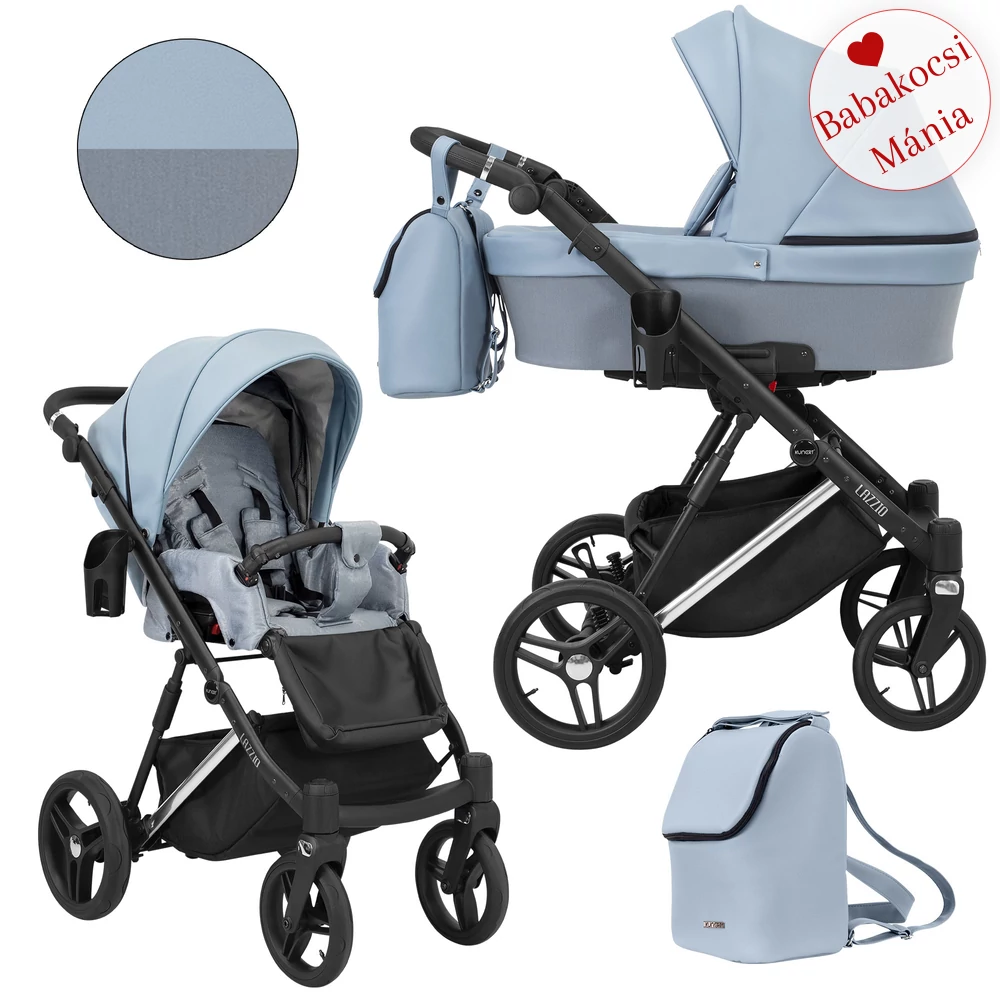 Többfunkciós babakocsi Kunert Lazzio Premium 2in1 - Silver 14 kék eco-bőr