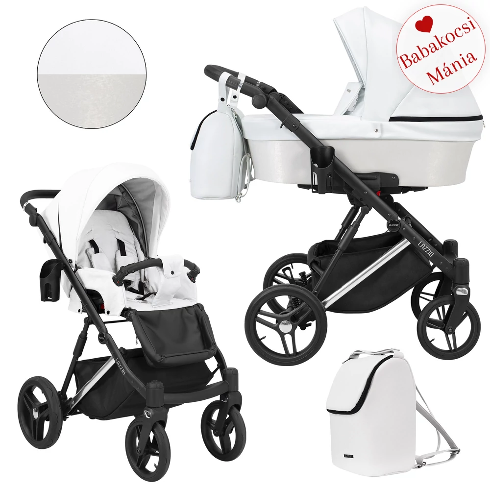 Többfunkciós babakocsi Kunert Lazzio Premium 2in1 - Silver 16 fehér eco-bőr