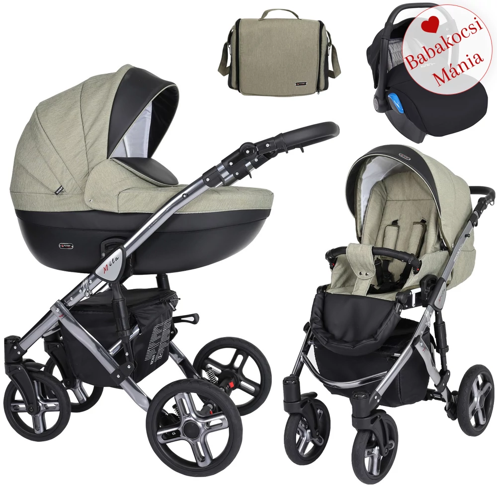 KENT BABAHORDOZÓVAL - Kunert Mila Premium Class 3in1 babakocsi - olíva fekete