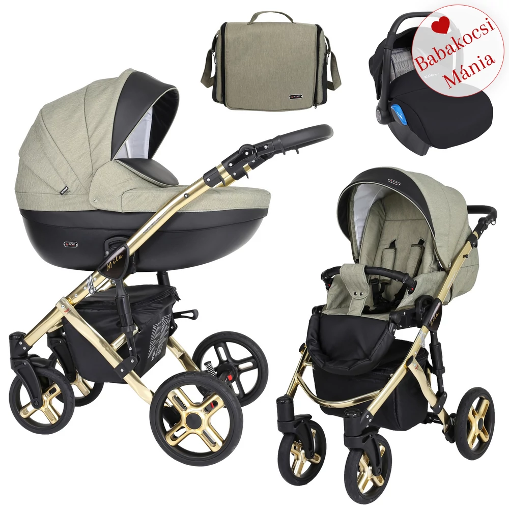 KENT BABAHORDOZÓVAL - Kunert Mila Premium Class 3in1 babakocsi - olíva fekete