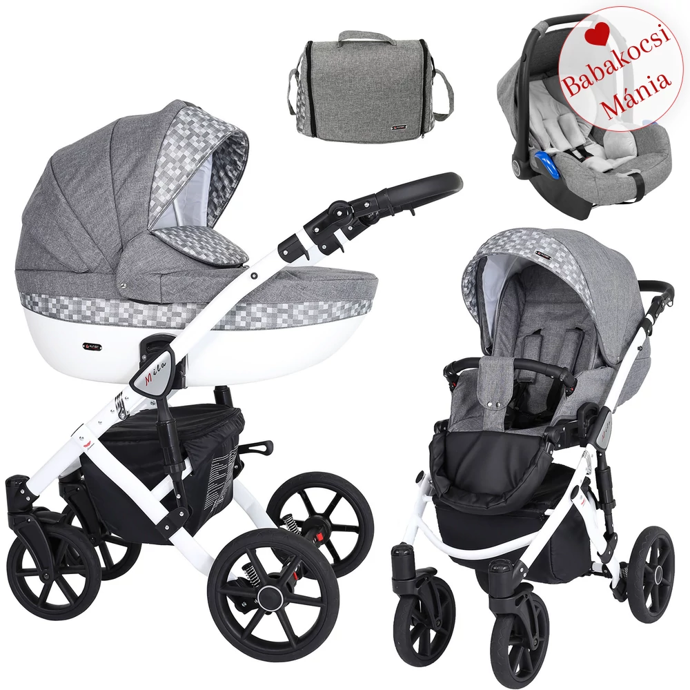 TRIX BABAHORDOZÓVAL - Kunert Mila 3in1 babakocsi - grafit kockás