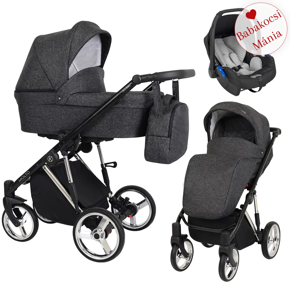 TRIX BABAHORDOZÓVAL - Kunert Molto Premium 3in1 babakocsi - ezüst vázzal - fekete