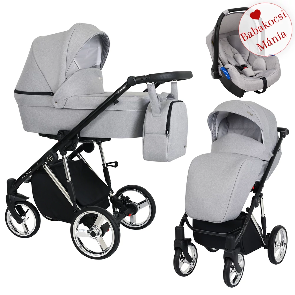 TRIX BABAHORDOZÓVAL - Kunert Molto Premium 3in1 babakocsi - ezüst vázzal - szürke