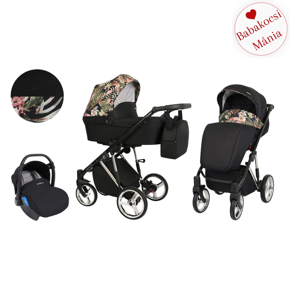 KENT BABAHORDOZÓVAL - Kunert Molto Premium 3in1 babakocsi - ezüst vázzal - fekete virágos