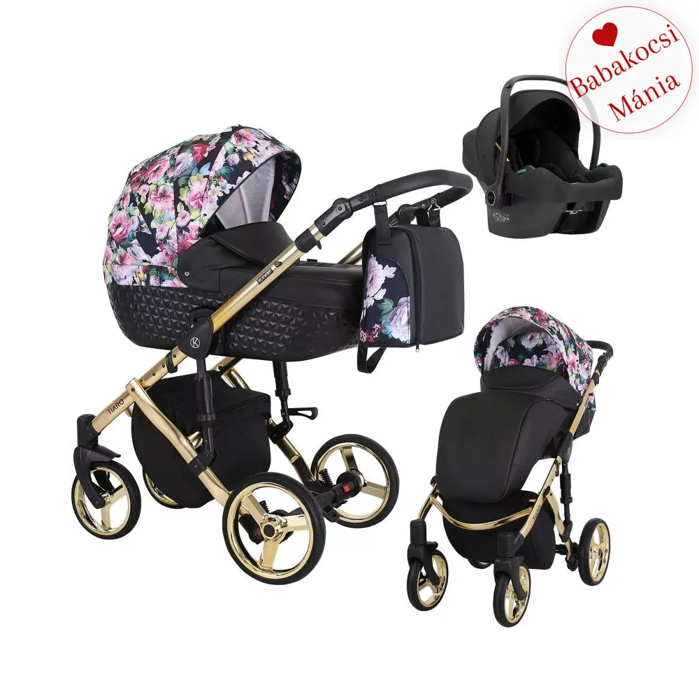 COSMO BABAHORDOZÓVAL - Kunert Tiaro Premium 3in1 babakocsi - fekete virágos