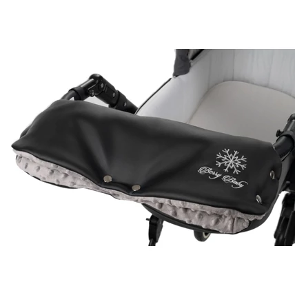 Kesztyű babakocsira - univerzális Berry Baby termék - fekete eco bőr szürkével