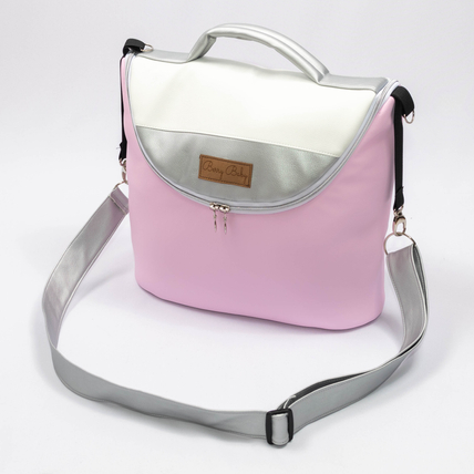 Babakocsira rögzíthető pelenkázó táska és hátizsák -  Berry Baby - rózsaszín fehér ezüst eco bőr