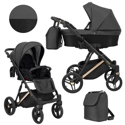 Többfunkciós babakocsi Kunert Lazzio Premium 2in1 - 11 fekete eco-bőr