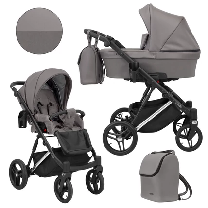 Többfunkciós babakocsi Kunert Lazzio Premium 2in1 - Silver 10 grafit eco-bőr