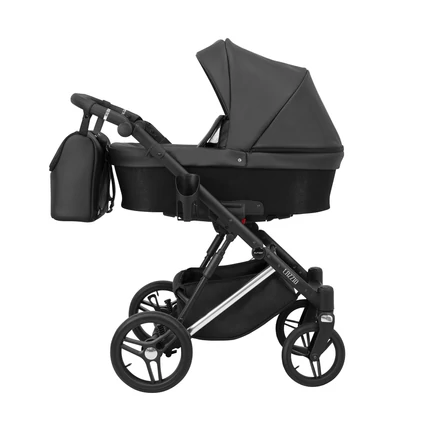 Mély babakocsi - Kunert Lazzio Premium - Silver 11 fekete eco-bőr